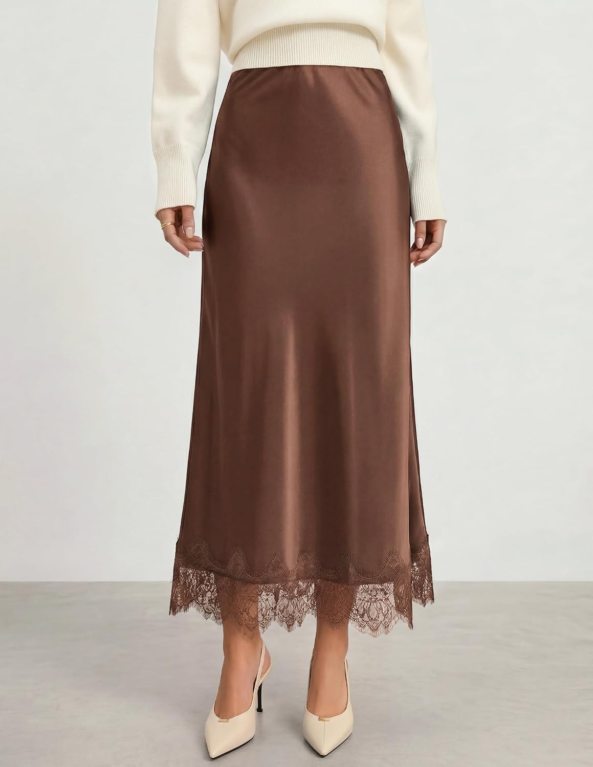 ZESICA Women's Lace Satin Maxi Skirts Fall 2026 Business Casual Long Skirt