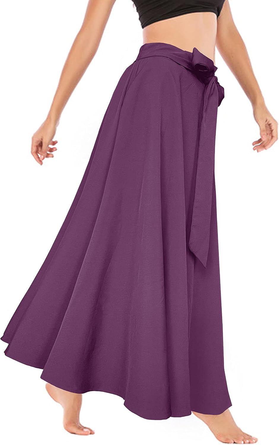 Afibi Women's High Waist Skirt Tie Front A-Line Flowy Long Maxi Skirts with Pockets