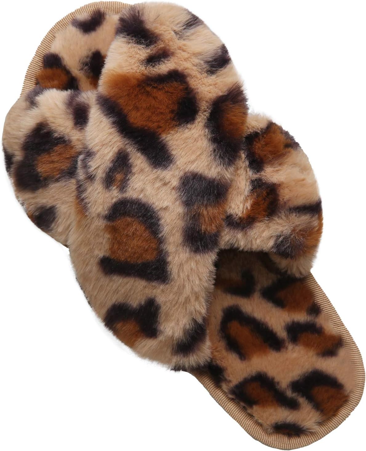 LZLER Women’s Cross Band Slippers, Soft Plush Fleece Lightweight Non Slip Open Toe Flip Flop Shoes House Indoor Outdoor Fur Fuzzy Slippers