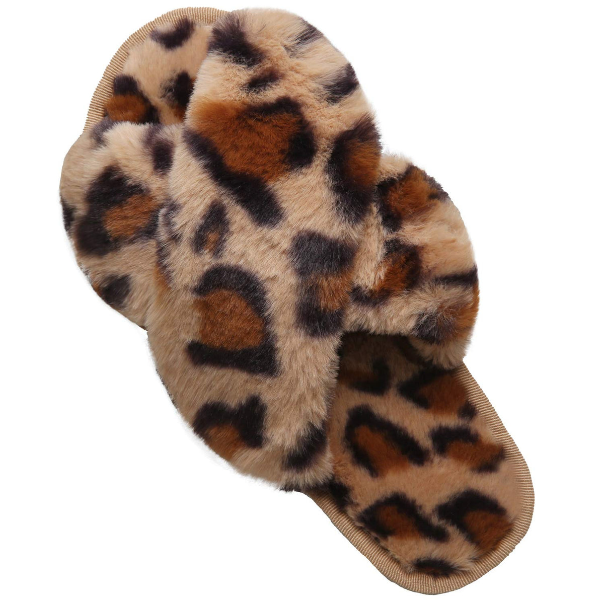 LZLER Women’s Cross Band Slippers, Soft Plush Fleece Lightweight Non Slip Open Toe Flip Flop Shoes House Indoor Outdoor Fur Fuzzy Slippers