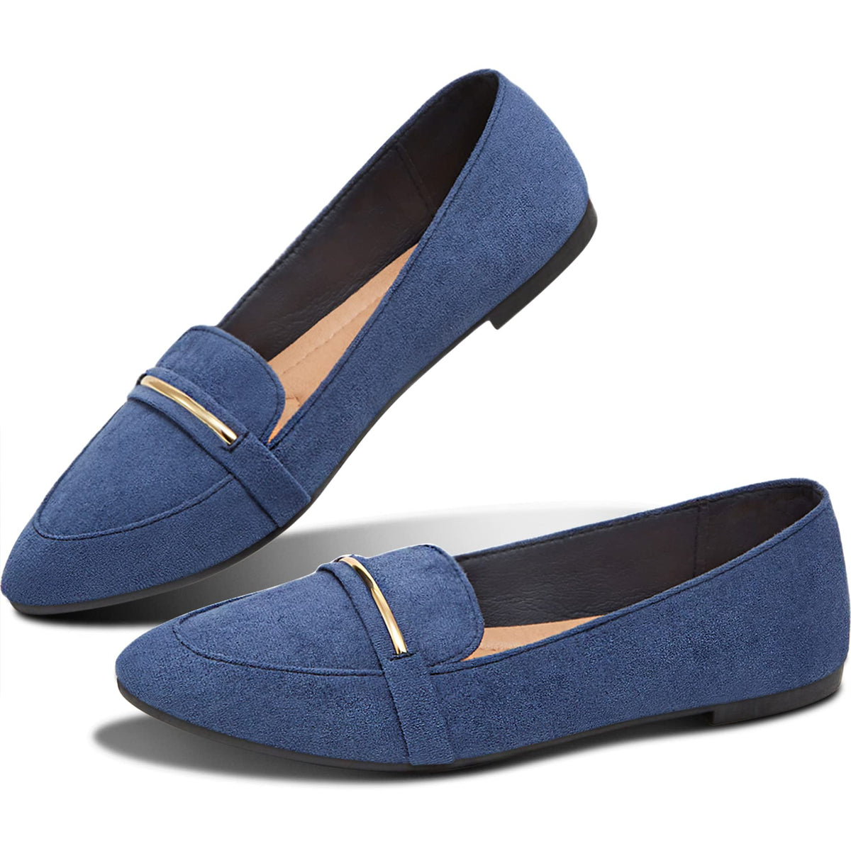 Obtaom Women's Pointy Toe Loafer Flat Comfortable Faux Suede Work Shoes,Cute Penny Loafer Slip On Ballet Flat