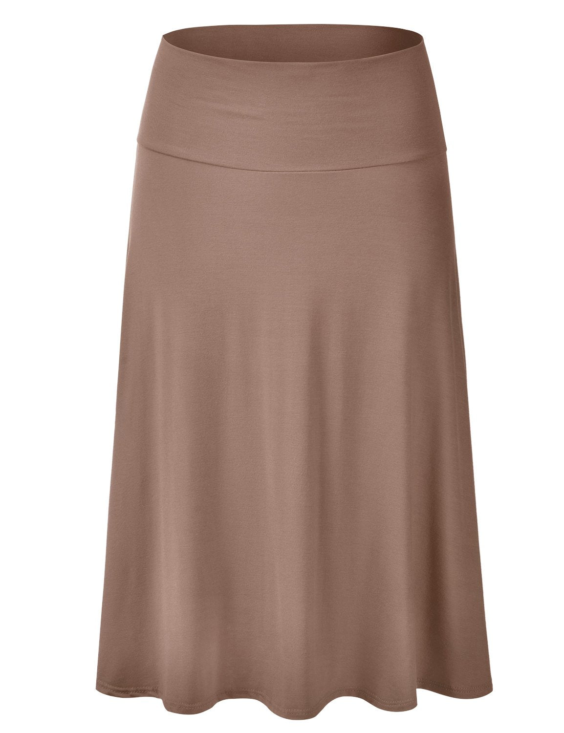 EIMIN Women's Solid Flared Lightweight Elastic Waist Classic Midi Skirt (S-3XL)