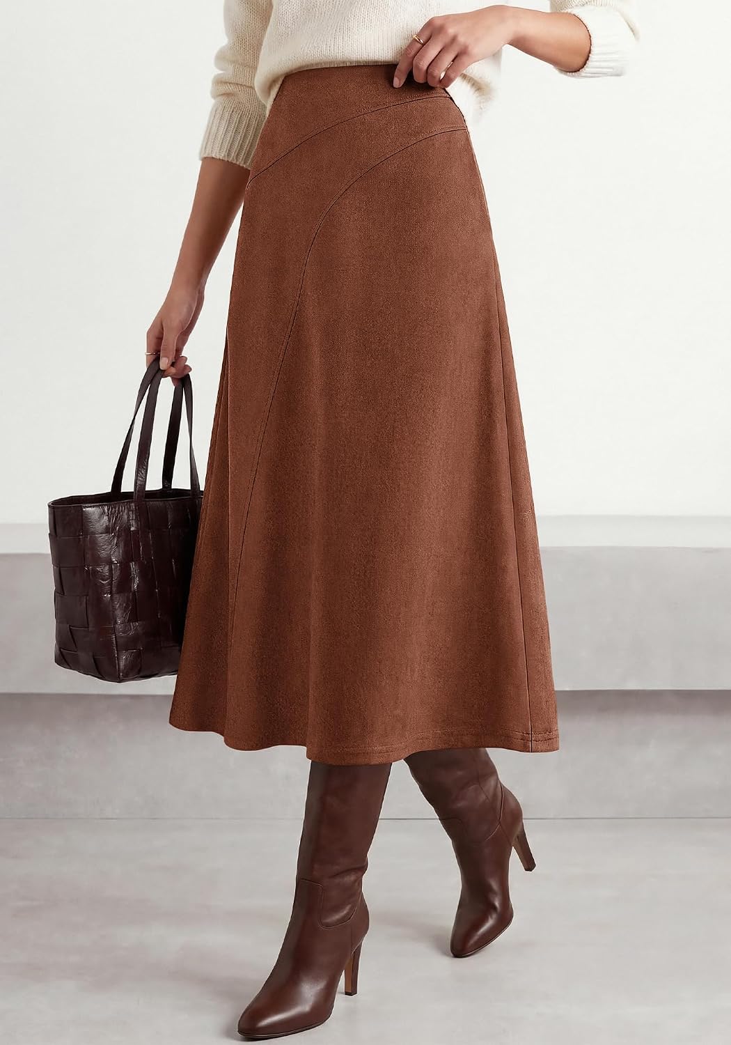 BTFBM Women Faux Suede Midi Long Skirt Fall Fashion 2026