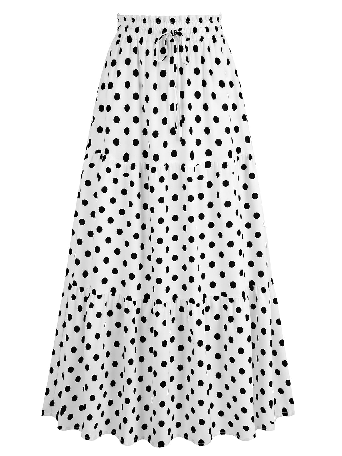 HUSKARY Women's Summer Long Maxi Flowy Tiered High Waist Trendy Ruffle Skirt with Pockets