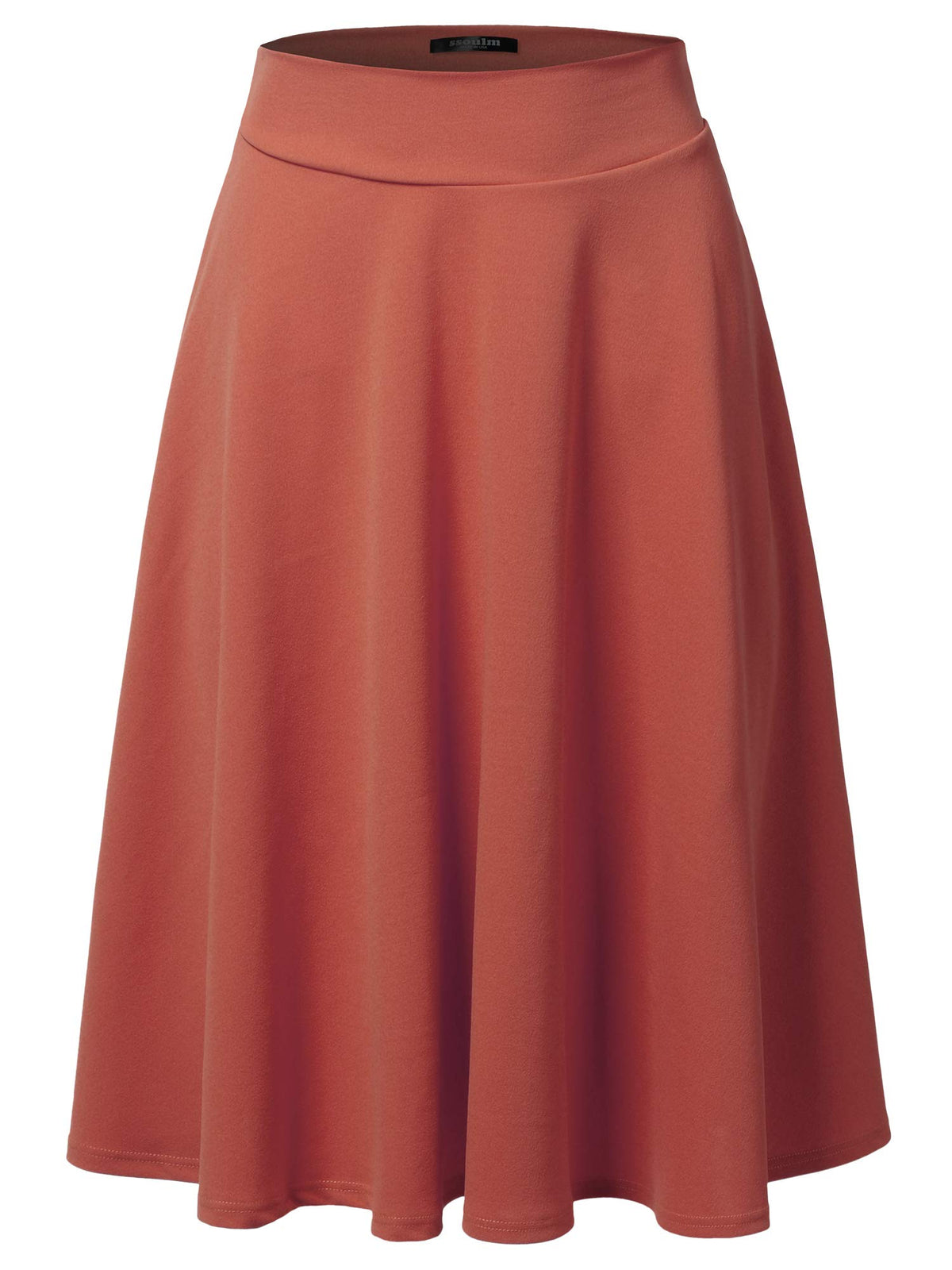 SSOULM A-Line Midi Skirt - Made in USA - Stretchy High Waisted Flare Skirts with Plus Size