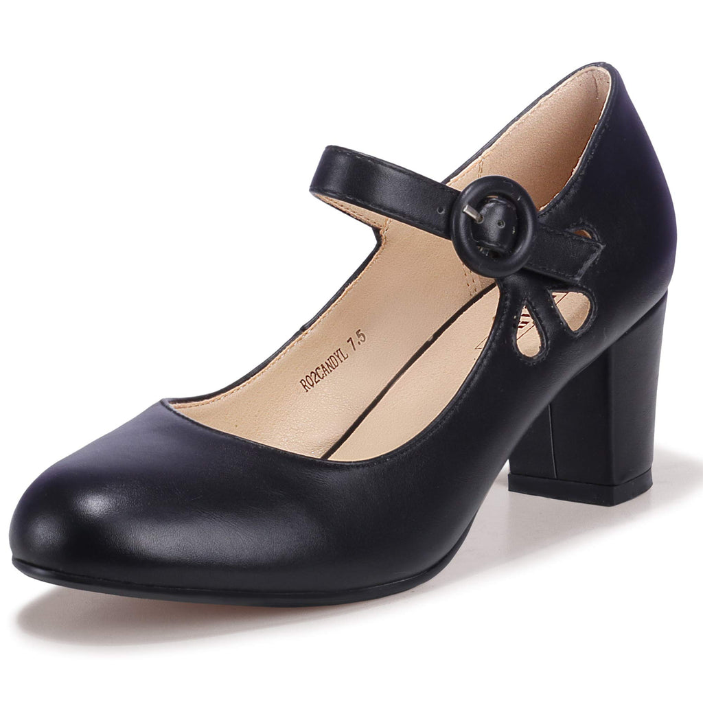 IDIFU Women's Mary Jane Dress Shoes Low Block Closed Round Toe Heels