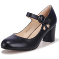 IDIFU Women's Mary Jane Dress Shoes Low Block Closed Round Toe Heels