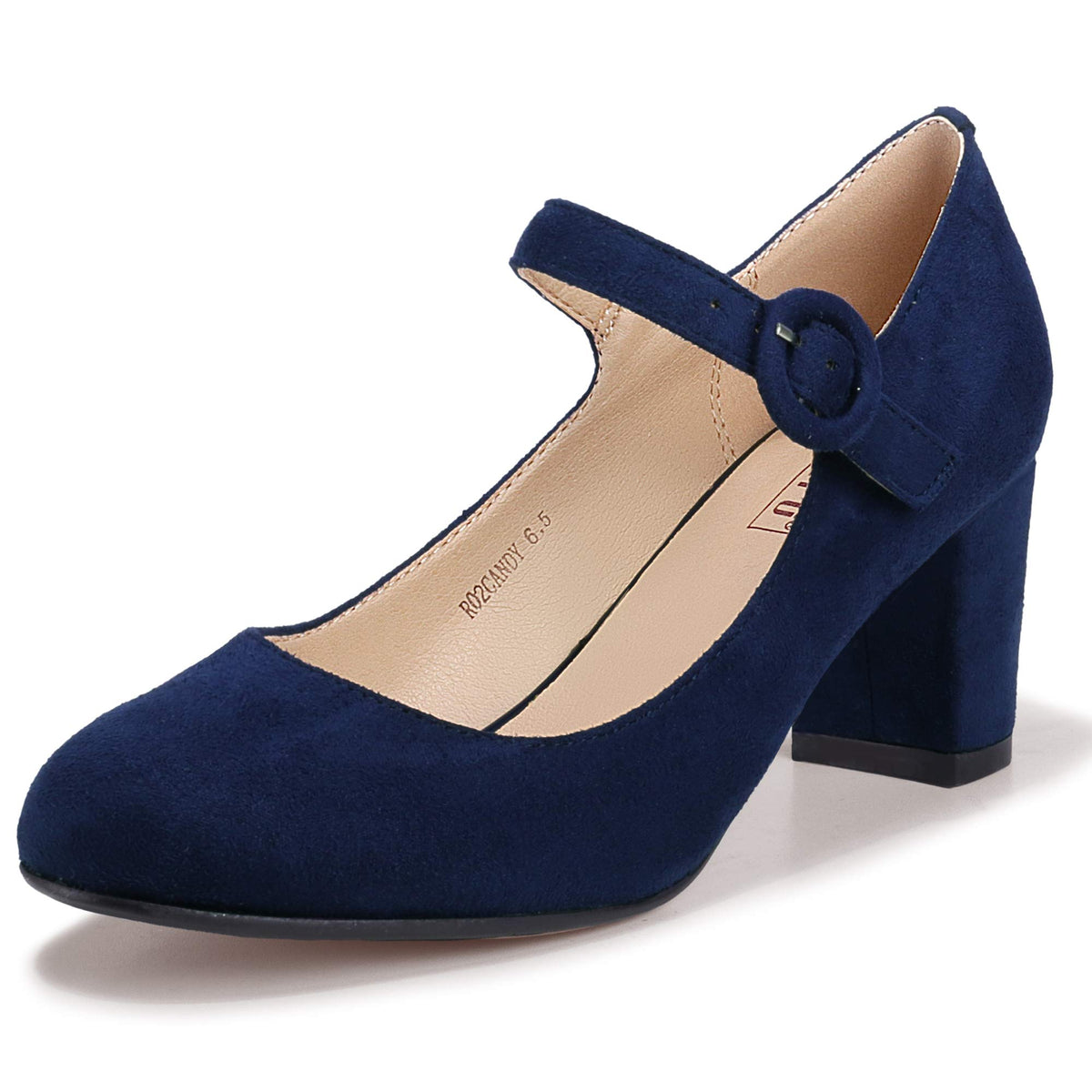 IDIFU Women's Mary Jane Dress Shoes Low Block Closed Round Toe Heels