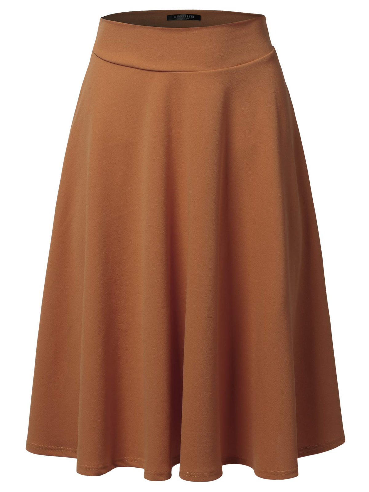 SSOULM A-Line Midi Skirt - Made in USA - Stretchy High Waisted Flare Skirts with Plus Size