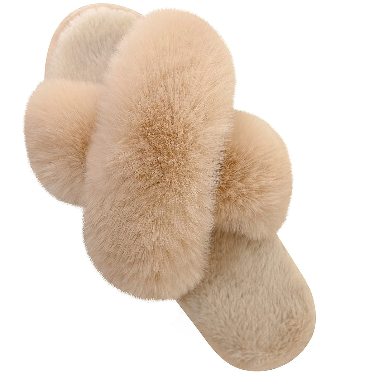 Parlovable Women's Cross Band Slippers Fuzzy Open-Toe Memory Foam
