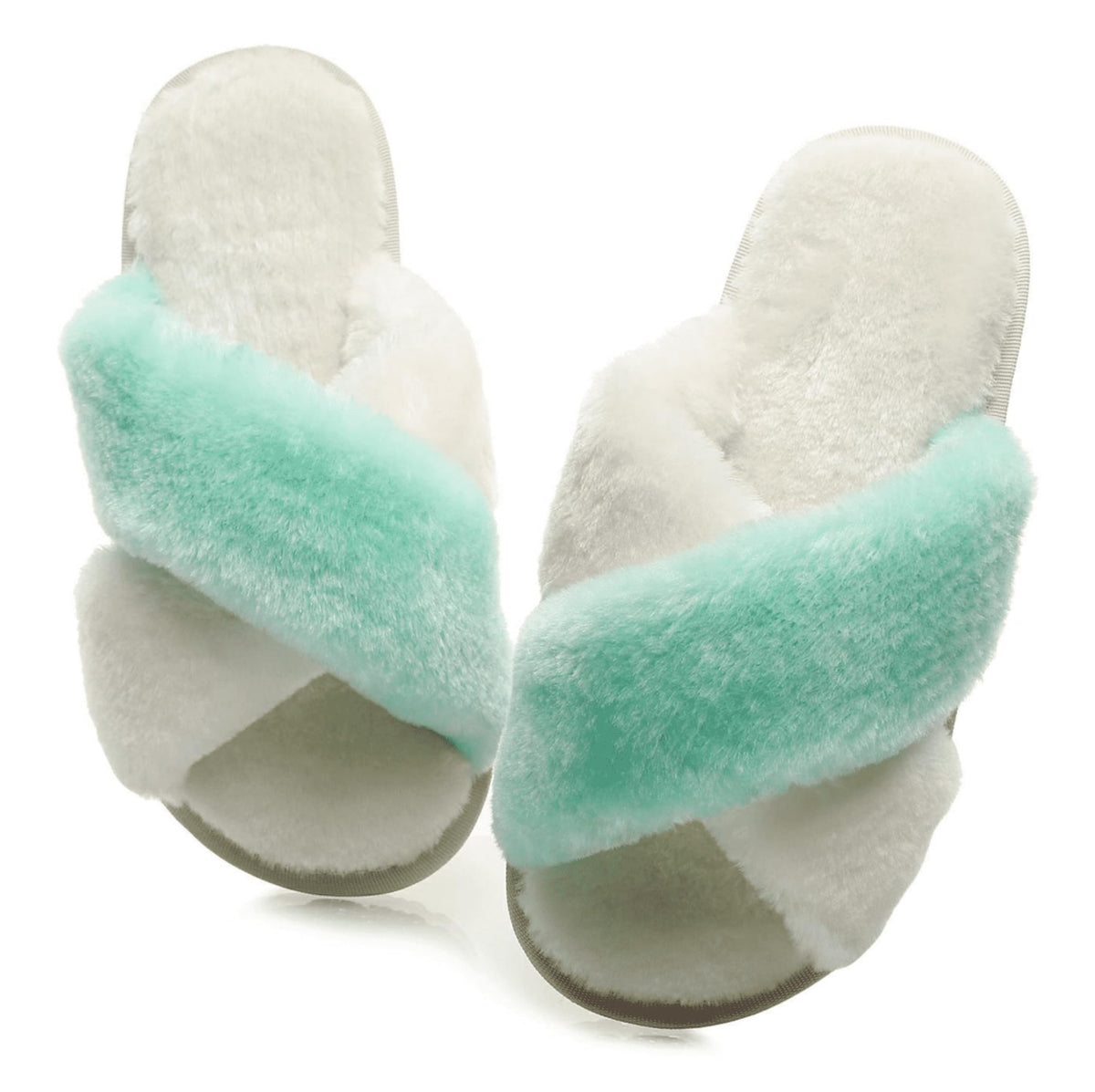 Crazy Lady Womens Fuzzy House Slippers Cross Band Memory Foam Sandals