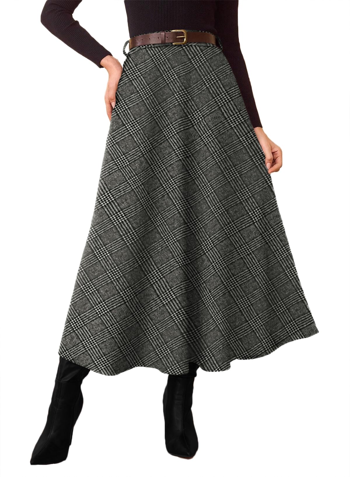 Pink Queen Plaid Skirts for Women A Line High Waist Flared Tartan Skirts