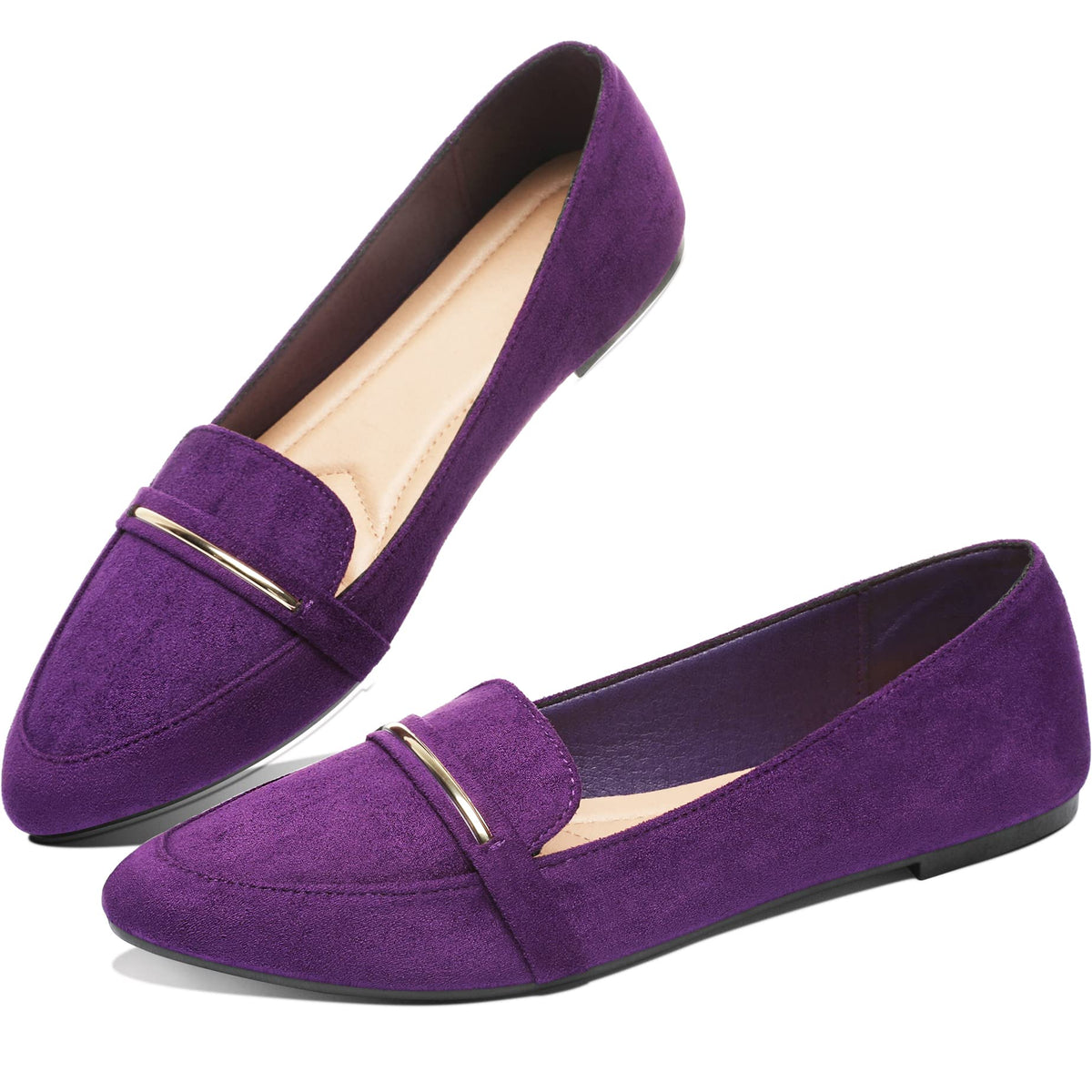 Obtaom Women's Pointy Toe Loafer Flat Comfortable Faux Suede Work Shoes,Cute Penny Loafer Slip On Ballet Flat