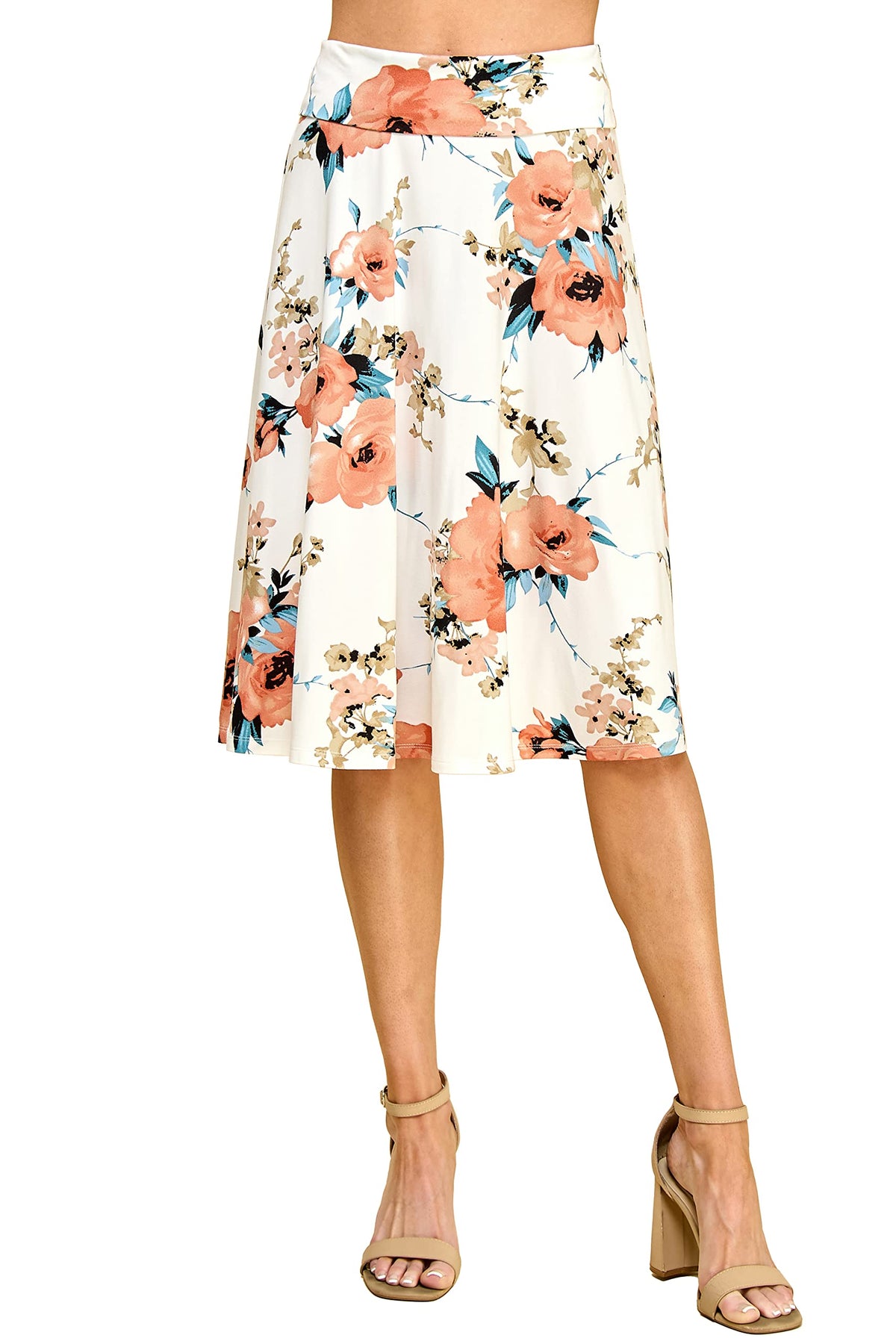 Lock and Love Women's Solid Ombre Lightweight Flare Midi Pull On Closure Skirt S-XXXL Plus Size