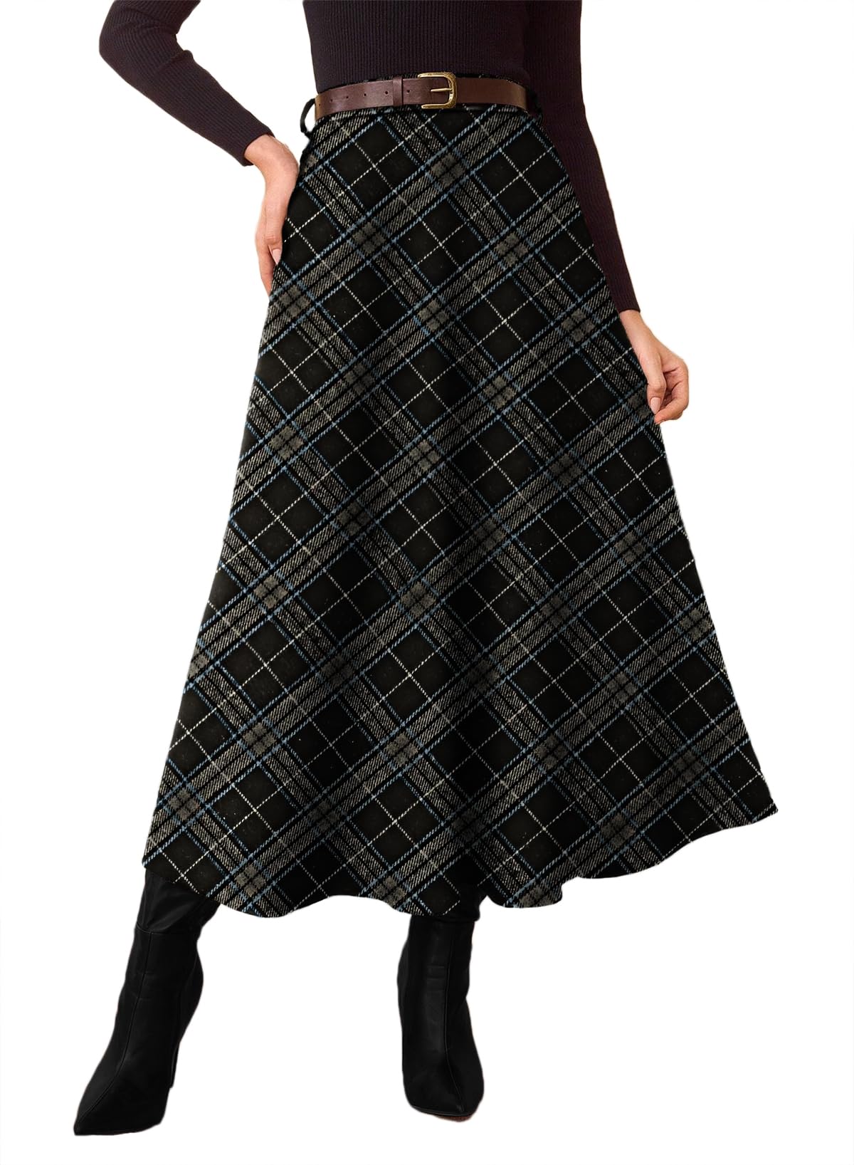 Pink Queen Plaid Skirts for Women A Line High Waist Flared Tartan Skirts