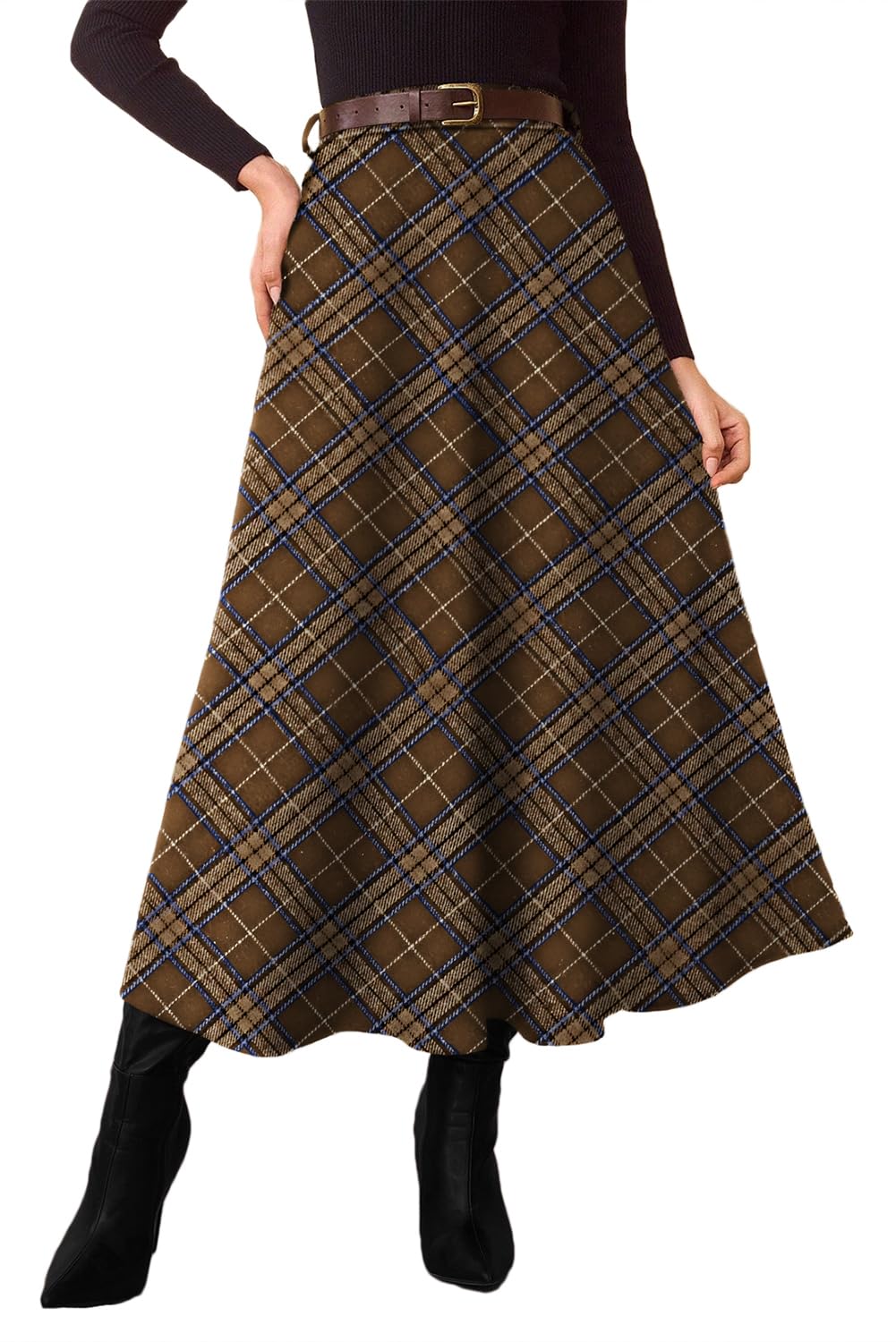 Pink Queen Plaid Skirts for Women A Line High Waist Flared Tartan Skirts