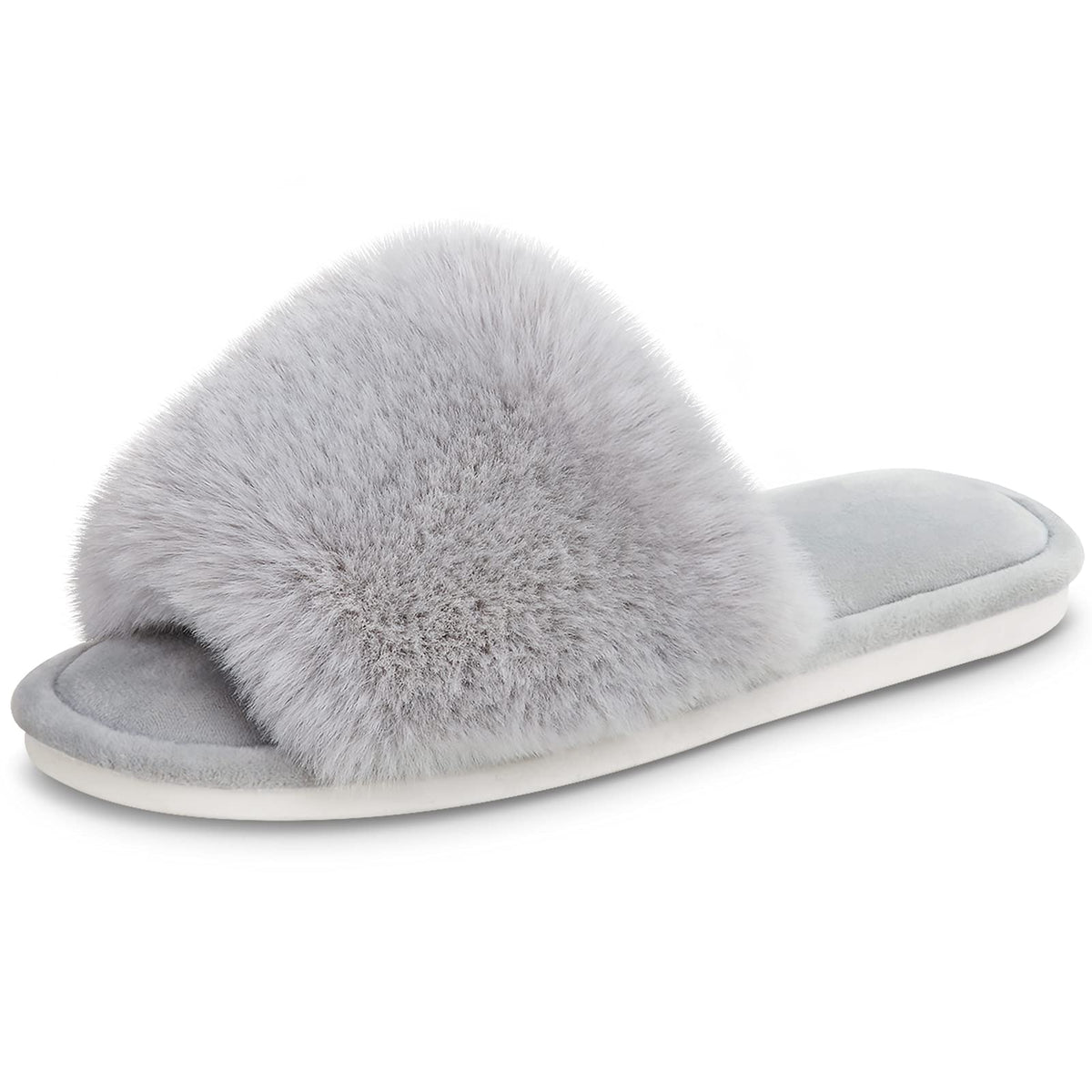 Parlovable Fuzzy Slippers for Women Open-Toe Slip On