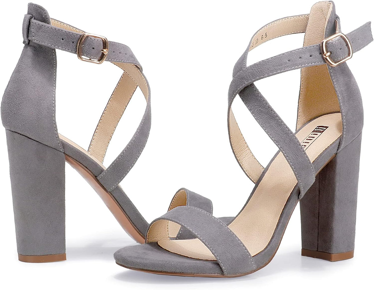 IDIFU IN4 Strappy Heels Chunky High Open Toe Ankle Strap Heeled Sandals