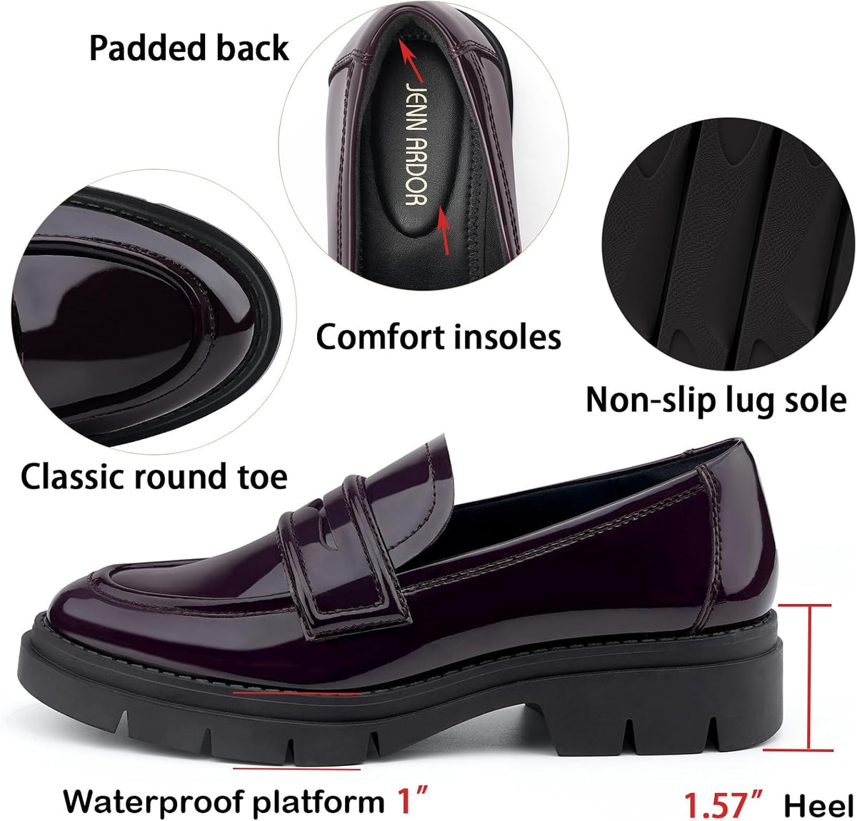 JENN ARDOR Women's Chunky Loafers Slip On Lug Sole Penny Loafer Comfort Casual Round Toe Mid Heels Platform Work Shoes