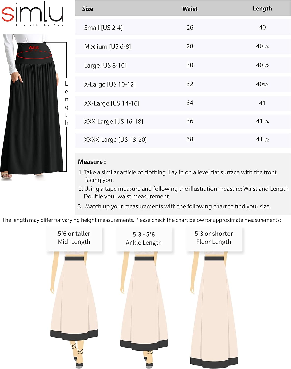 Simlu Maxi Skirts for Women Ankle Length Skirt Casual Long Skirt High Waisted Maxi Skirt Reg and Plus Size Skirt Long Skirt