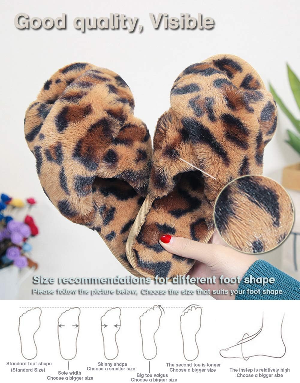 LZLER Women’s Cross Band Slippers, Soft Plush Fleece Lightweight Non Slip Open Toe Flip Flop Shoes House Indoor Outdoor Fur Fuzzy Slippers