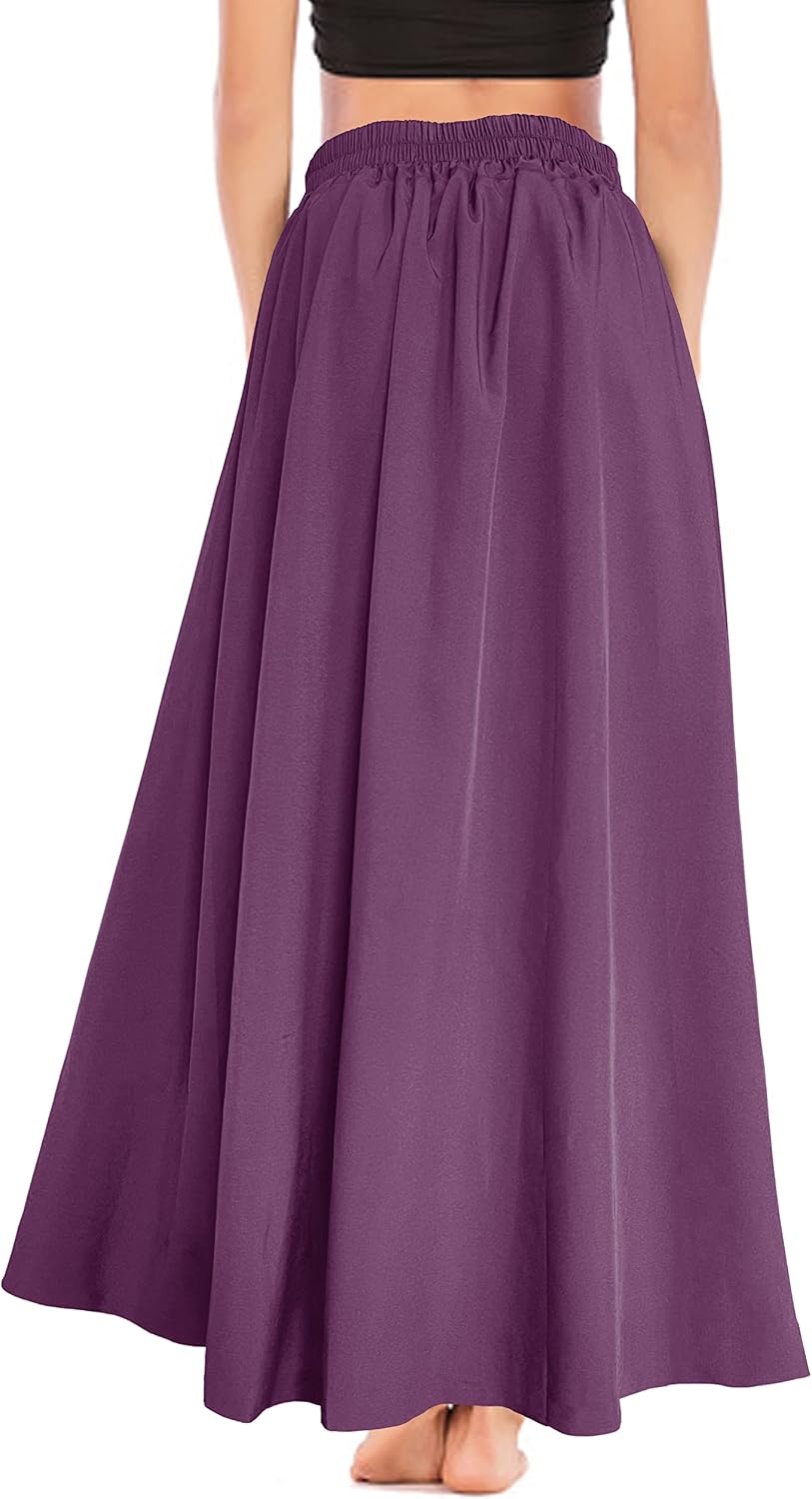 Afibi Women's High Waist Skirt Tie Front A-Line Flowy Long Maxi Skirts with Pockets