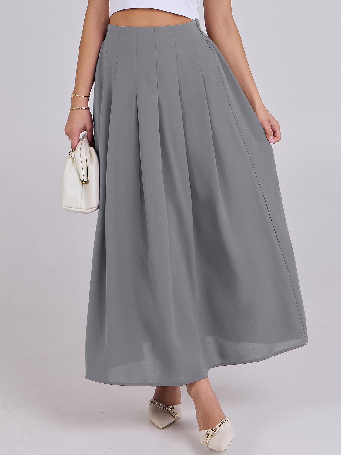 ANRABESS Womens Pleated Maxi Skirts High Waisted Ankle Length with Pockets