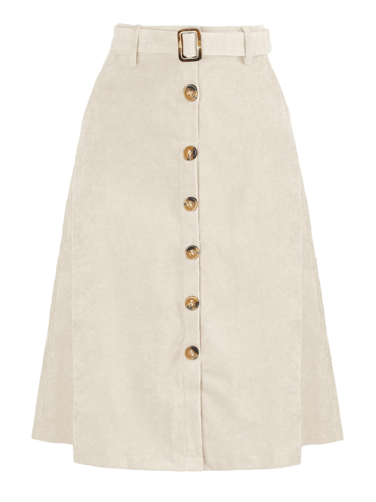 Allegra K Women's Button Front High Waist A-Line Belted Corduroy Midi Skirt