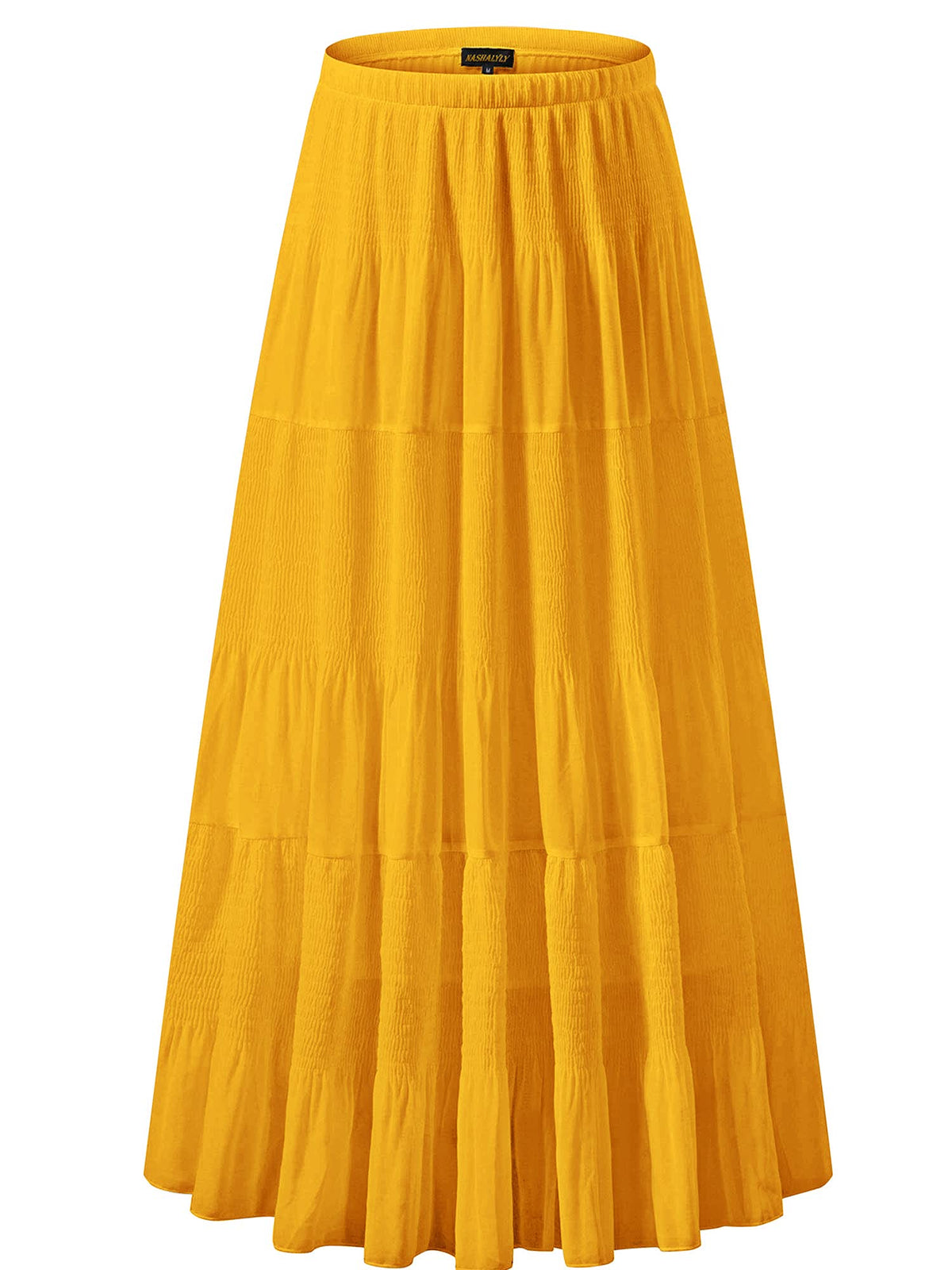 NASHALYLY Women's Chiffon Elastic High Waist Pleated A-Line Maxi Skirts
