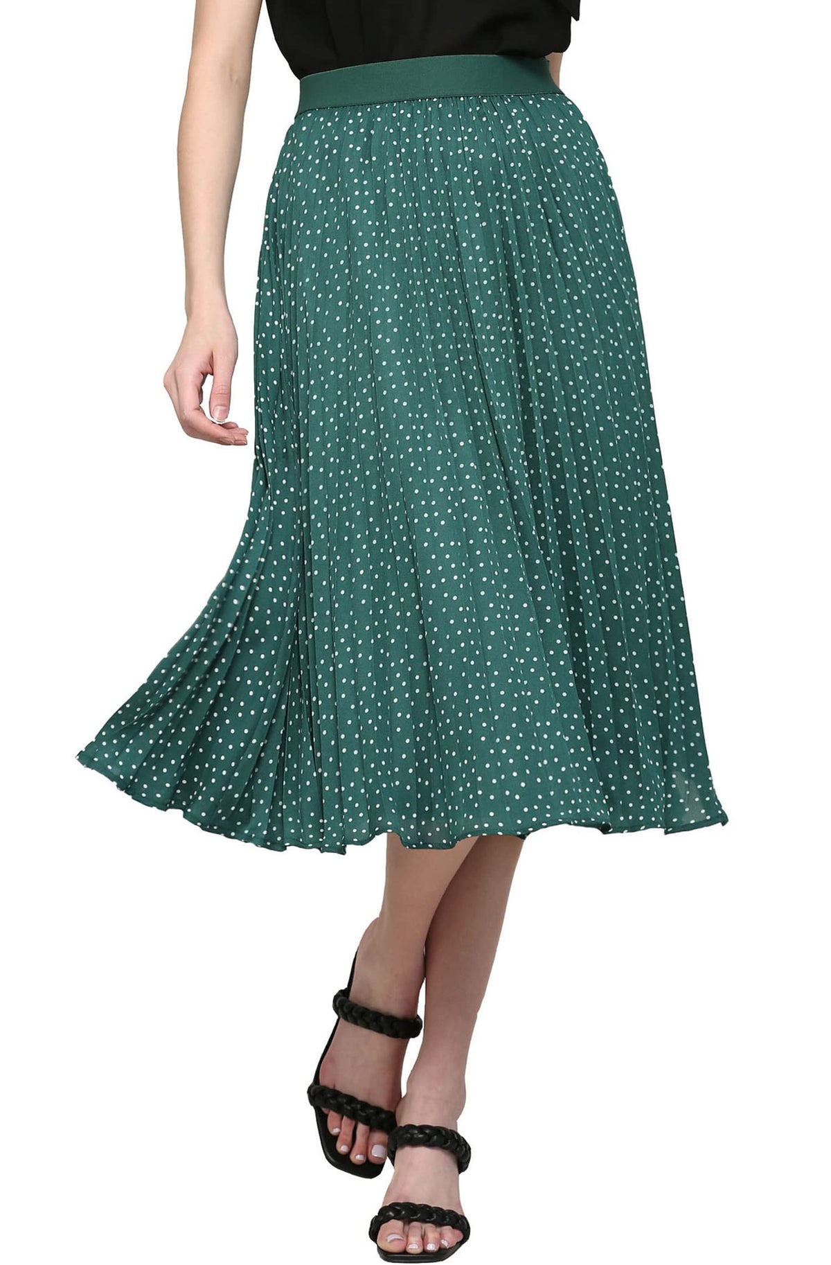 Made By Johnny Women's High Elastic Waist Pleated Mid A-Line Swing Skirt