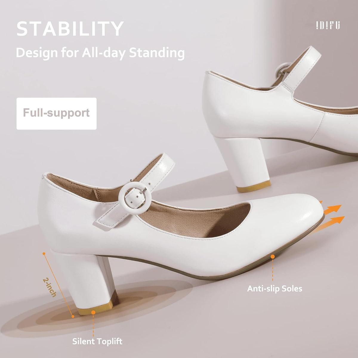 IDIFU Women's Mary Jane Dress Shoes Low Block Closed Round Toe Heels