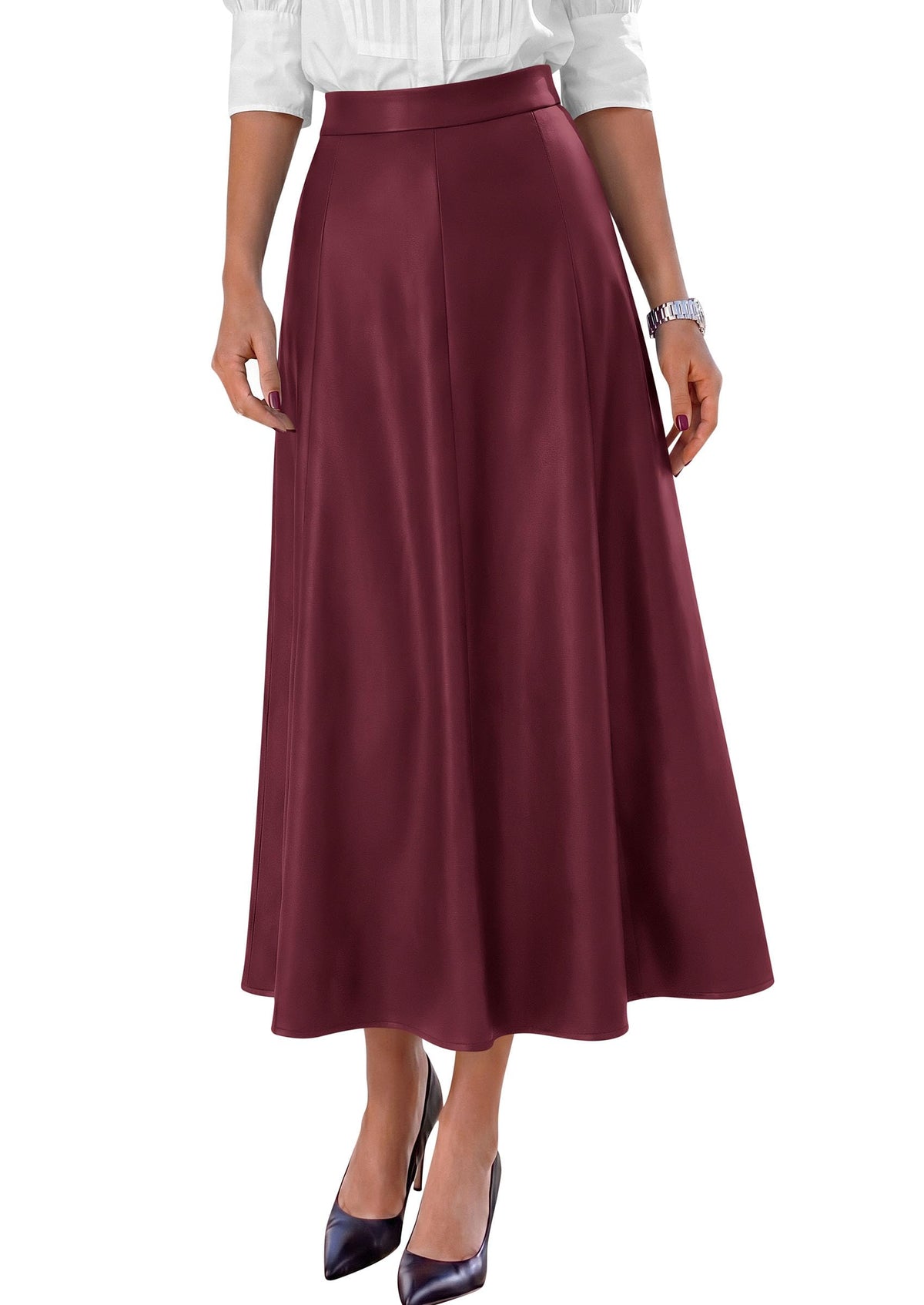 PRETTYGARDEN Womens Faux Leather High Waisted Midi Skirt