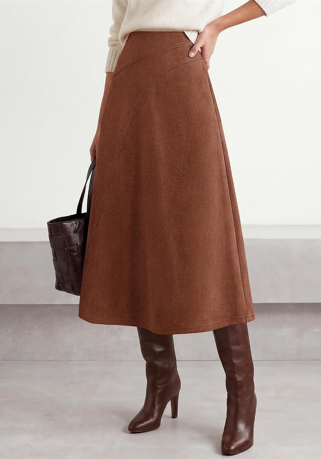 BTFBM Women Faux Suede Midi Long Skirt Fall Fashion 2026
