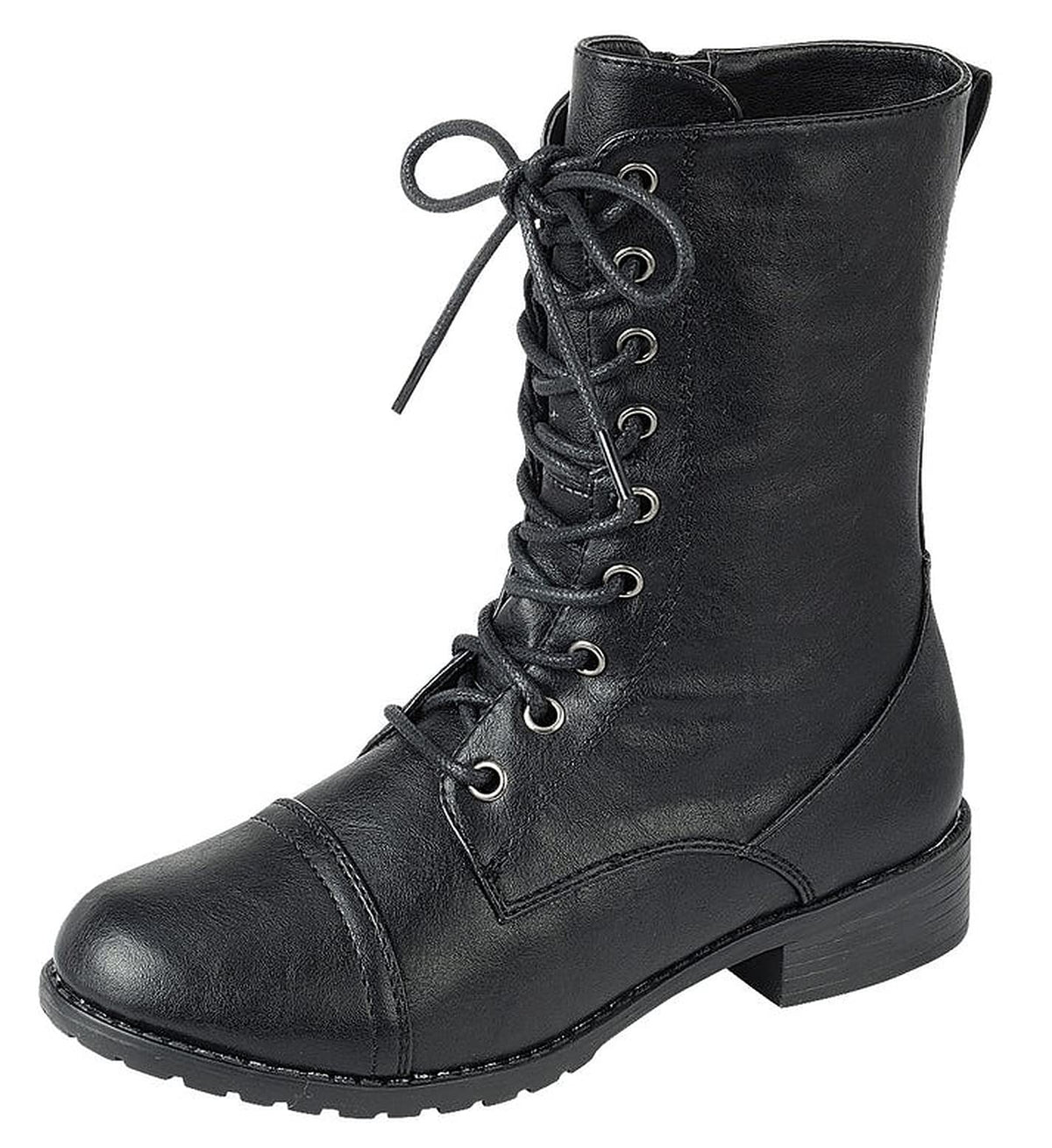 Forever Link Womens Round Toe Military Lace Up Knit Ankle Cuff Low Heel Combat Boots