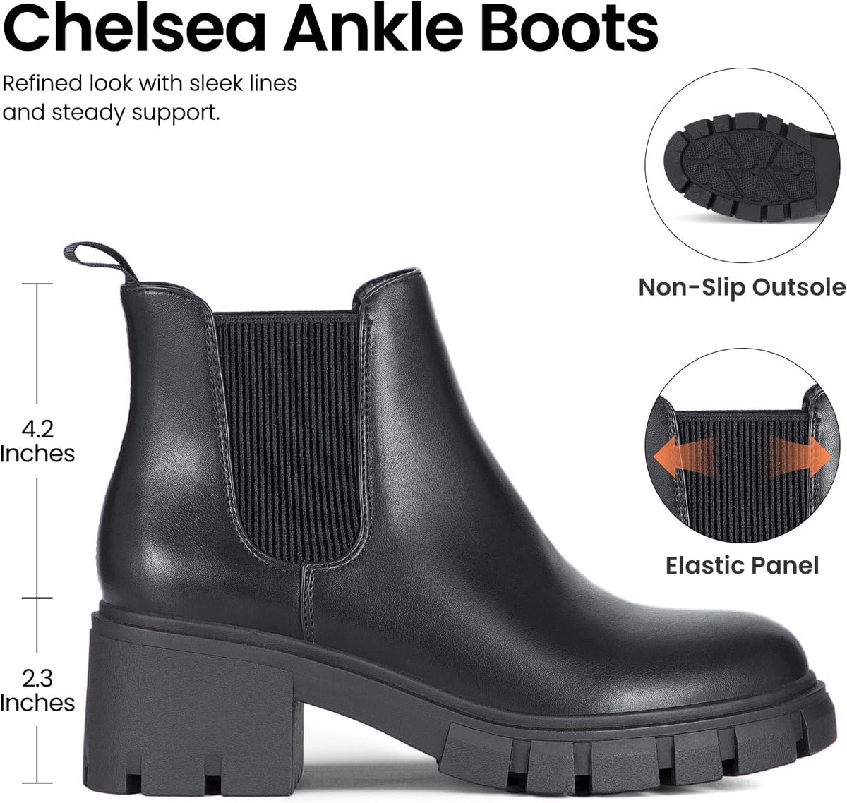Athlefit Women's Slip on Chelsea Ankle Boots