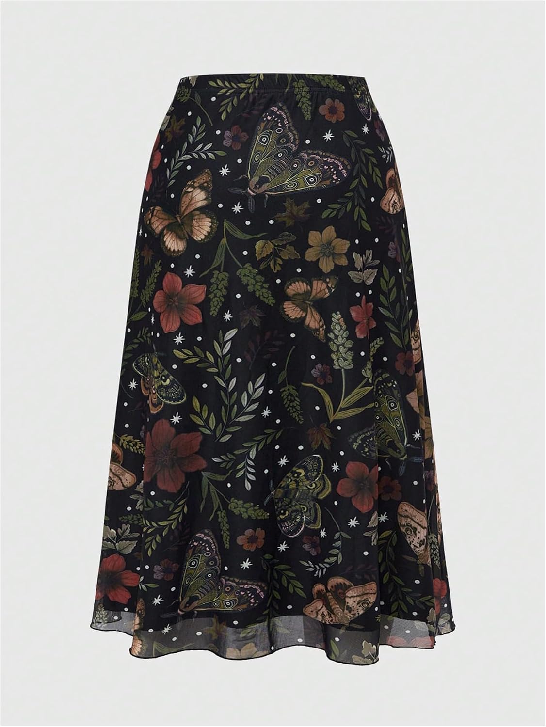 SOLY HUX Women's Plus Size Floral Mesh Midi Skirt A Line Flowy Skirts