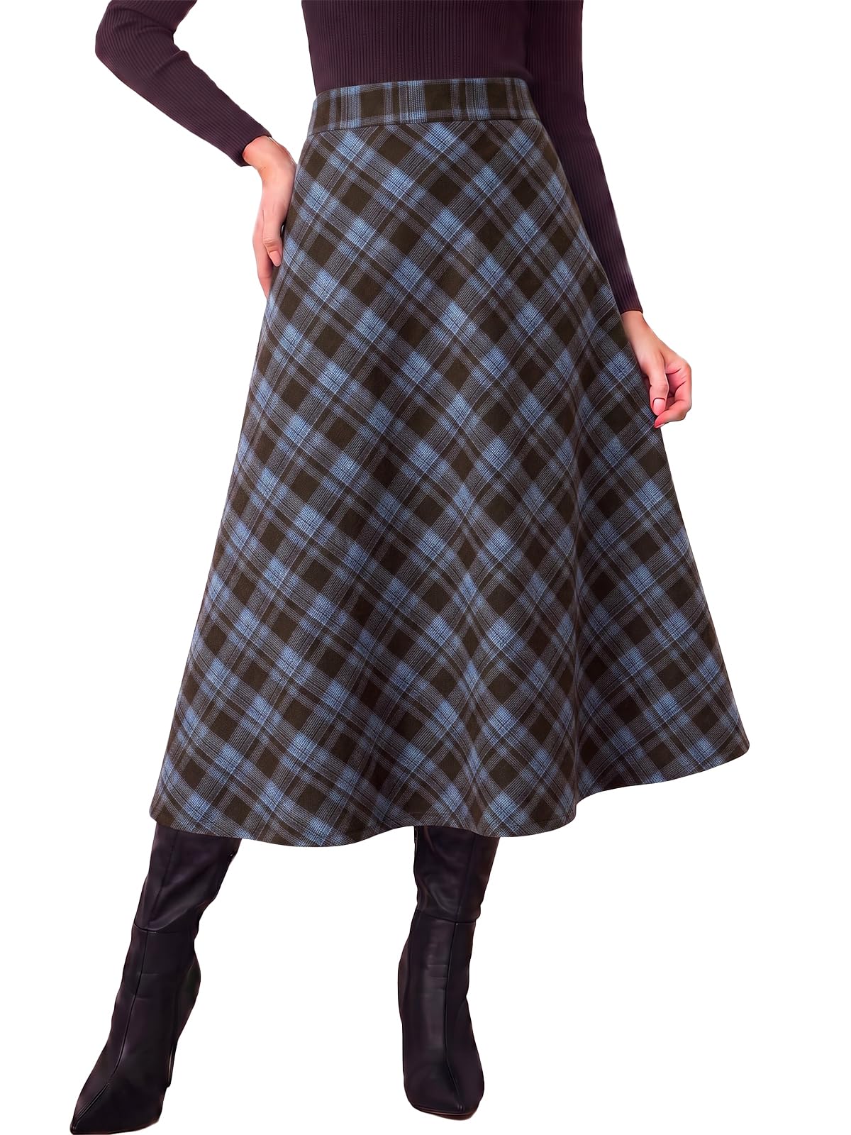 Tankaneo Womens Plaid Long Skirts Elastic Waist A-line Maxi Skirt 2026