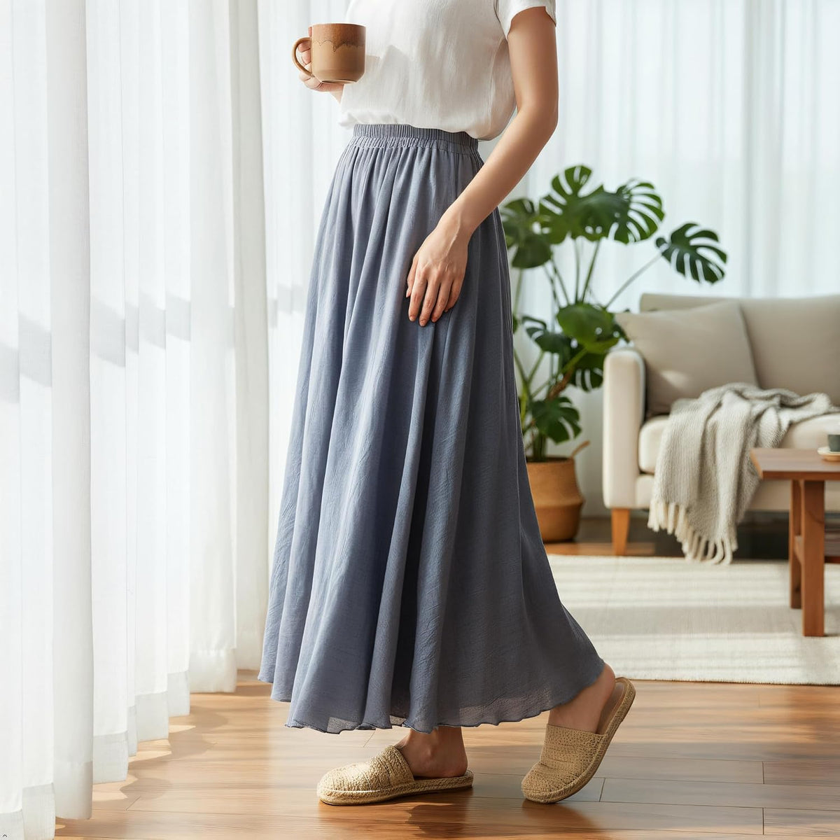 OCHENTA Boho Cotton Maxi Skirts Flowy Long A Line Skirt for Women S-L&Girls