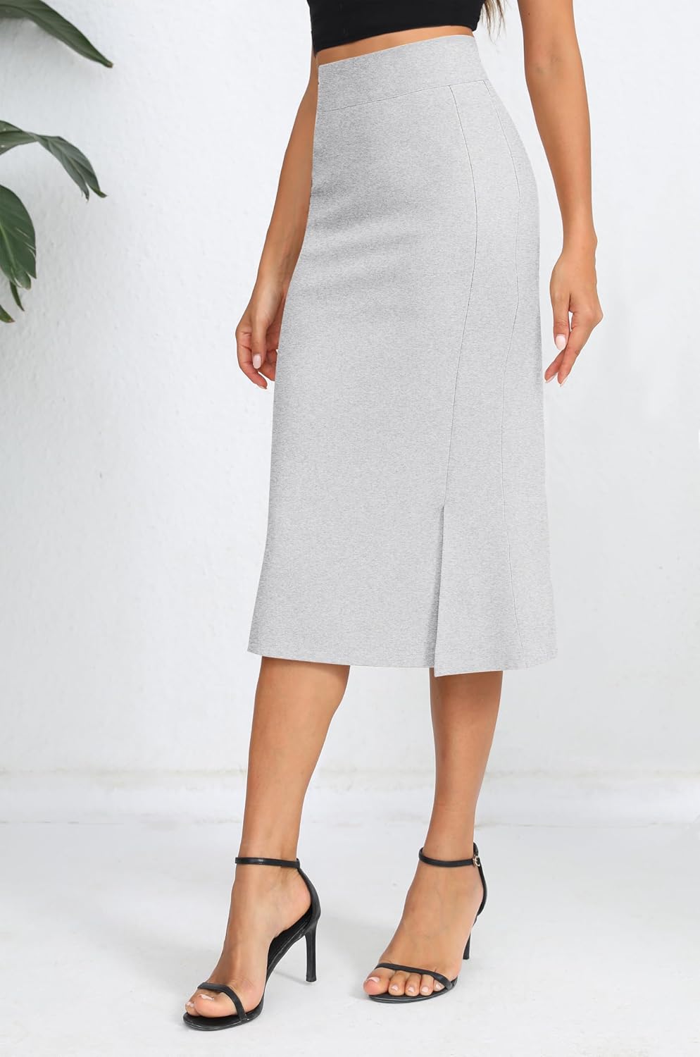 Urban CoCo Women's Stretch Office Fishtail Pencil Skirt High Waist Bodycon Midi Skirt with Slit