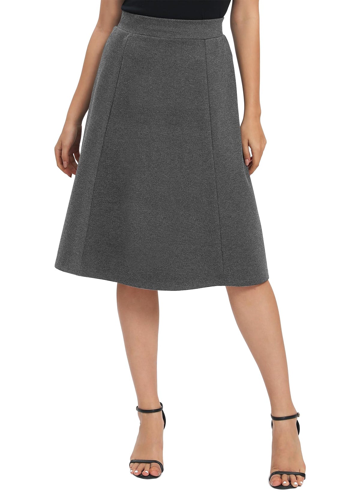 Urban CoCo Women's A-Line Elastic High Waist Flare Work Midi Knee Length Stretchy Skirt