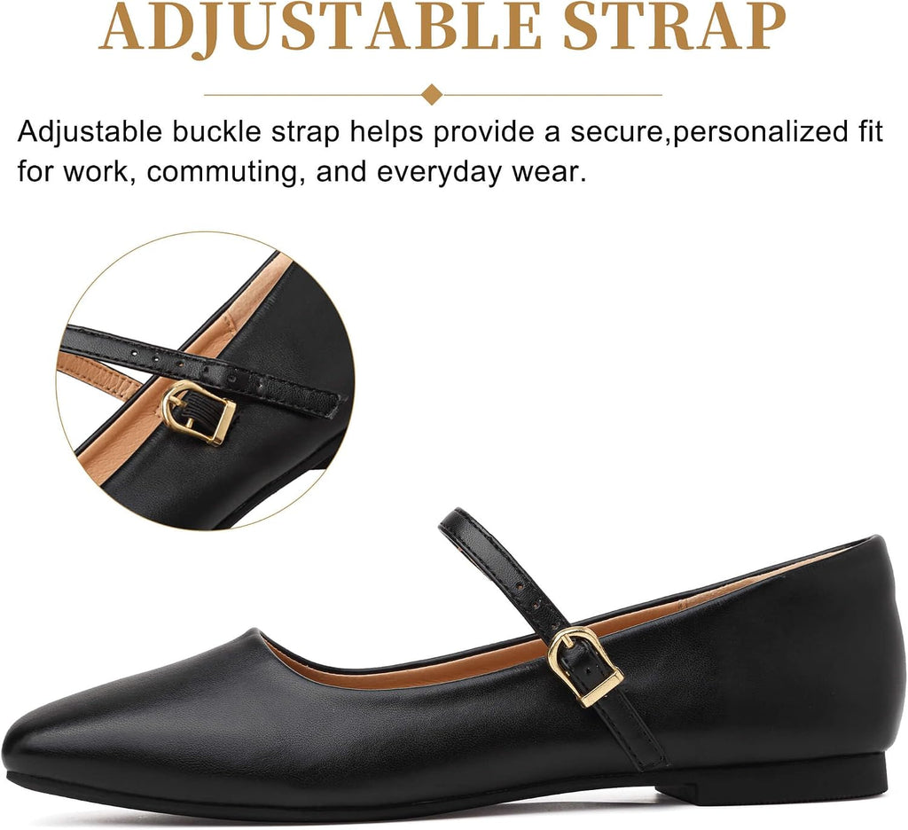 Womens Ballet Flats Mary Jane Shoes Square Toe Adjustable Strap Dress Shoes