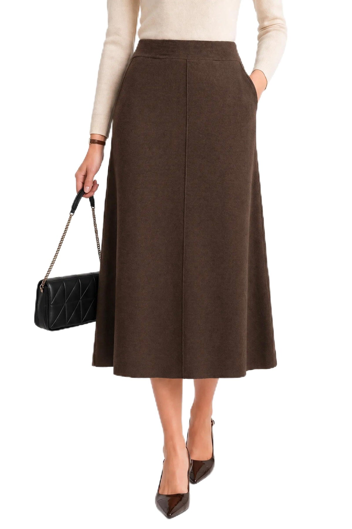 Arach&Cloz Women's Wool Blend A-Line Elastic Waistband Fall Sweater Skirts