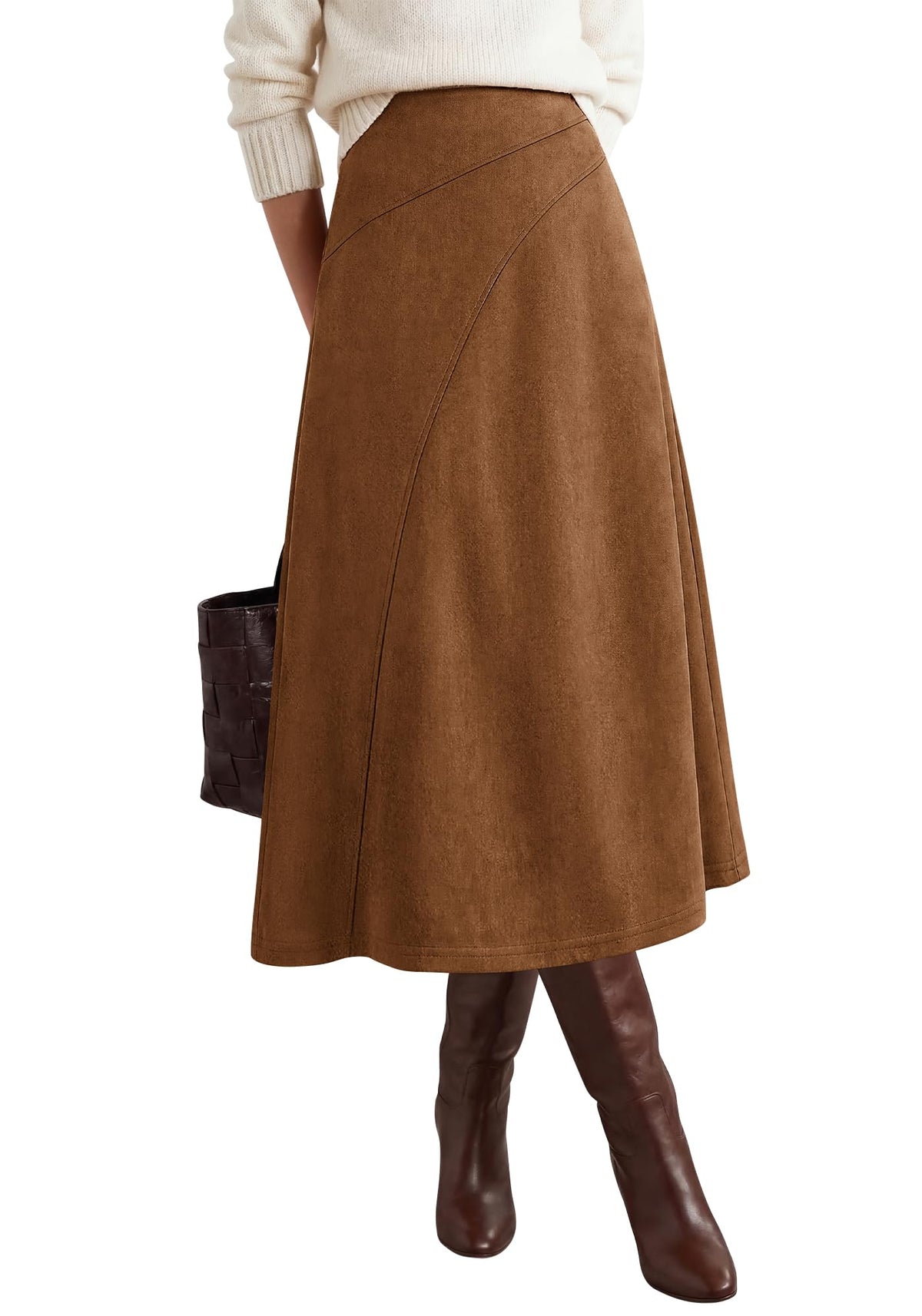 BTFBM Women Faux Suede Midi Long Skirt Fall Fashion 2026