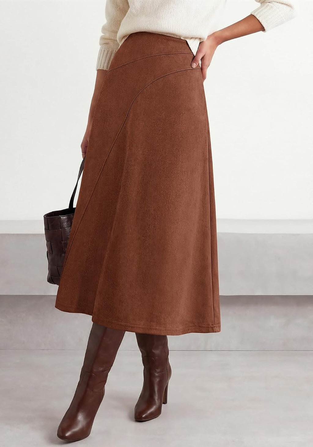 BTFBM Women Faux Suede Midi Long Skirt Fall Fashion 2026