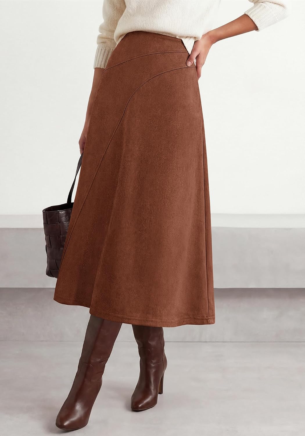 BTFBM Women Faux Suede Midi Long Skirt Fall Fashion 2026