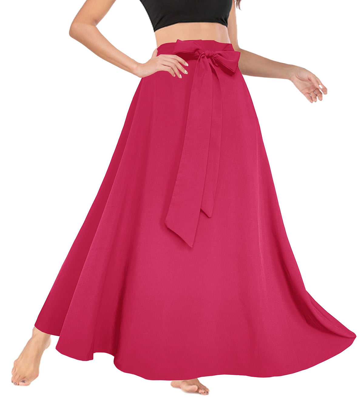 Afibi Women's High Waist Skirt Tie Front A-Line Flowy Long Maxi Skirts with Pockets