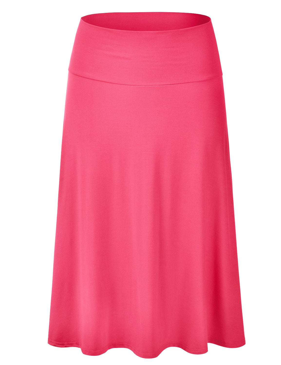EIMIN Women's Solid Flared Lightweight Elastic Waist Classic Midi Skirt (S-3XL)