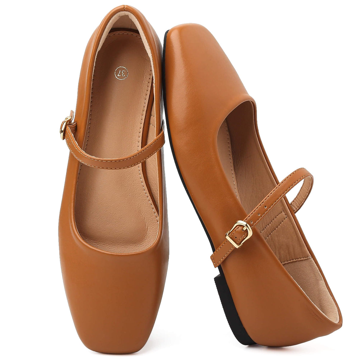 Womens Ballet Flats Mary Jane Shoes Square Toe Adjustable Strap Dress Shoes
