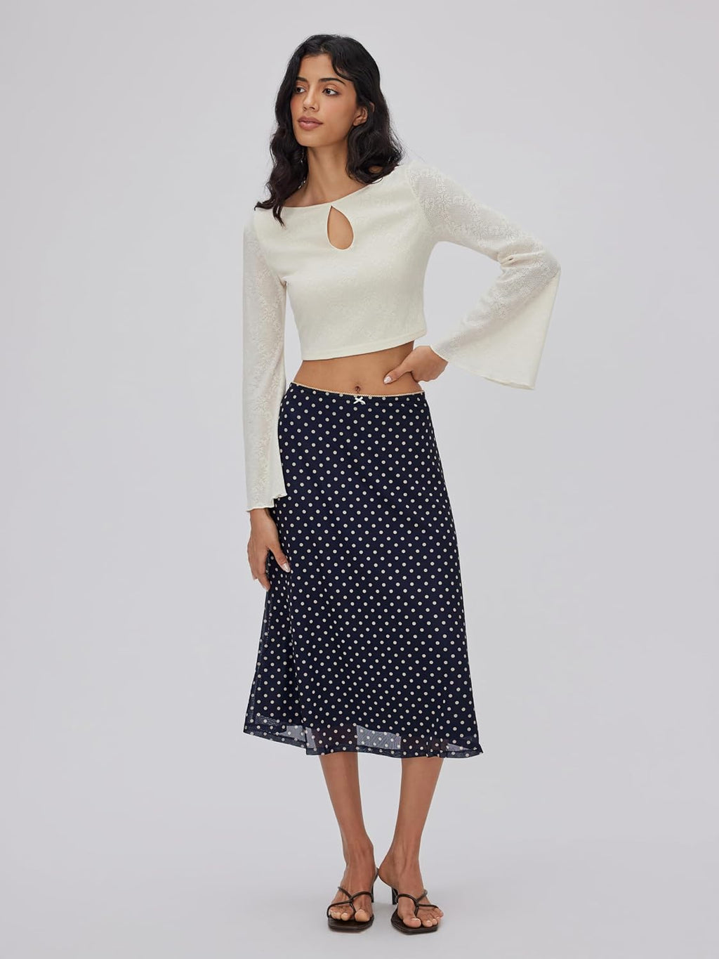 CIDER Womens Polka Dot Skirts Mesh High Waist Boho Flowy Long Midi Skirts