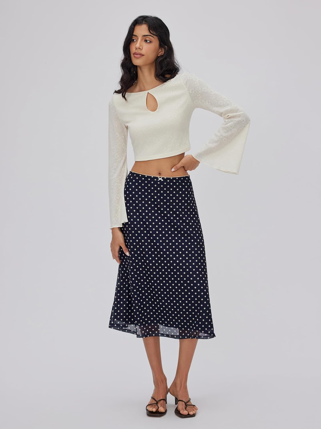 CIDER Womens Polka Dot Skirts Mesh High Waist Boho Flowy Long Midi Skirts